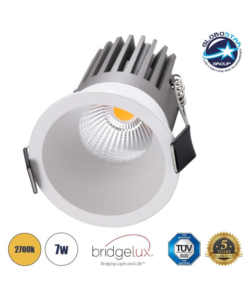 GLOBOSTAR® MICRO-B 60243 Χωνευτό Downlight Σποτ LED 7W 875lm 38° AC 220-240V IP20 Θερμό Λευκό 2700K - Bridgelux COB Chip & TÜV SÜD Driver - Λευκό Ματ - Μ6 x Π6 x Υ7.8cm - Q5cm - 5 Χρόνια Εγγύηση